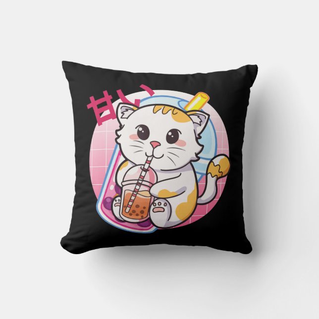 Cat Boba Tea Bubble Tea Cat Lover Anime Kawaii Nek Kussen (Voorkant)