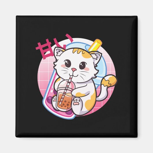 Cat Boba Tea Bubble Tea Cat Lover Anime Kawaii Nek Magneet (Voorkant)