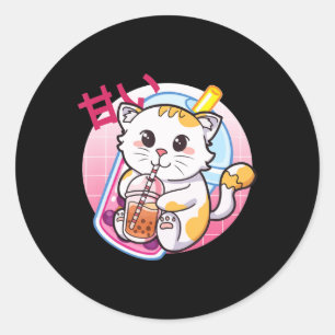 Cat Boba Tea Bubble Tea Cat Lover Anime Kawaii Nek Ronde Sticker