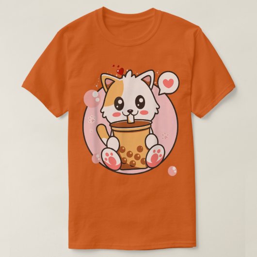 Cat Boba Tea Bubble Tea Kawaii Anime Japans meisje T-shirt (Design voorkant)