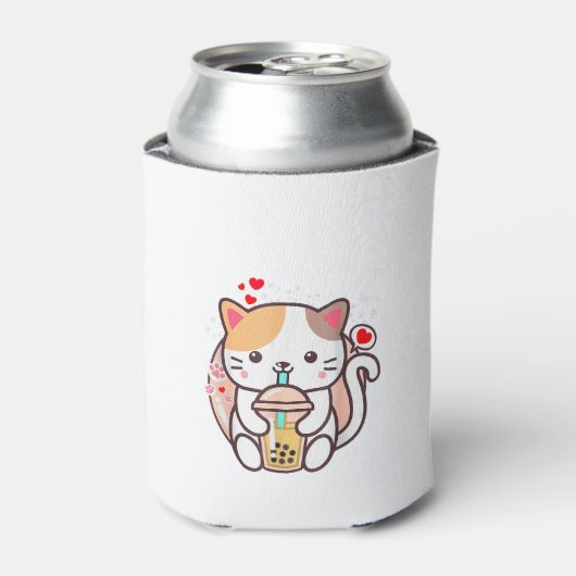 Cat Boba Tea Bubble Tea Kawaii Anime Japanse neko Blikjeskoeler (Blikje Voorkant)