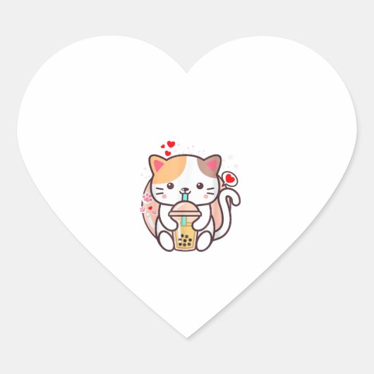 Cat Boba Tea Bubble Tea Kawaii Anime Japanse neko Hart Sticker (Voorkant)