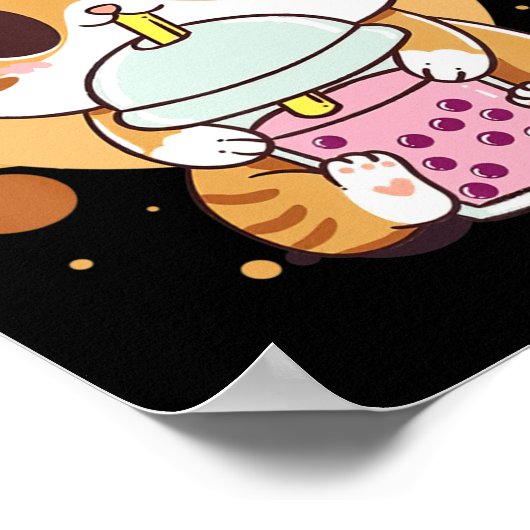 Cat Boba Tea Bubble Tea Kawaii Anime Japanse neko Poster (Hoek)