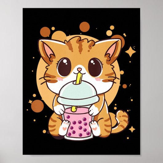 Cat Boba Tea Bubble Tea Kawaii Anime Japanse neko Poster (Voorkant)