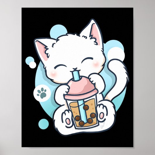 Cat Boba Tea Bubble Tea Kawaii Anime Japanse neko Poster (Voorkant)