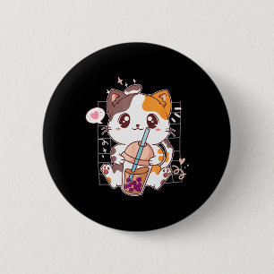 Cat Boba Tea Bubble Tea Kawaii Anime Japanse neko Ronde Button 5,7 Cm