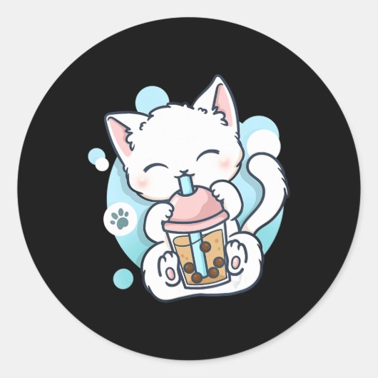 Cat Boba Tea Bubble Tea Kawaii Anime Japanse neko Ronde Sticker (Voorkant)