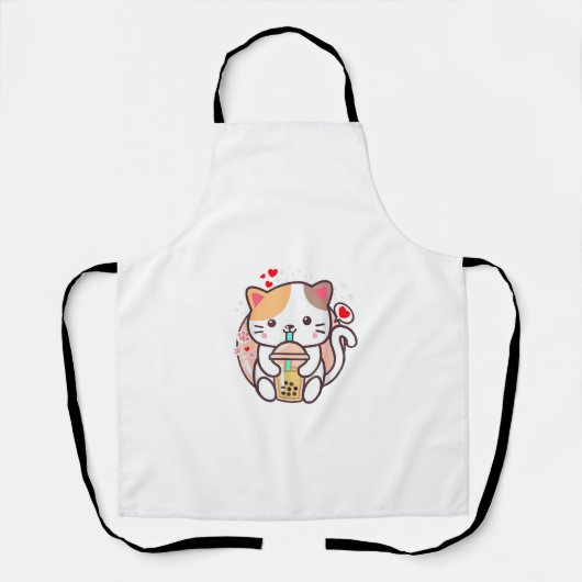 Cat Boba Tea Bubble Tea Kawaii Anime Japanse neko Schort (Voorkant)