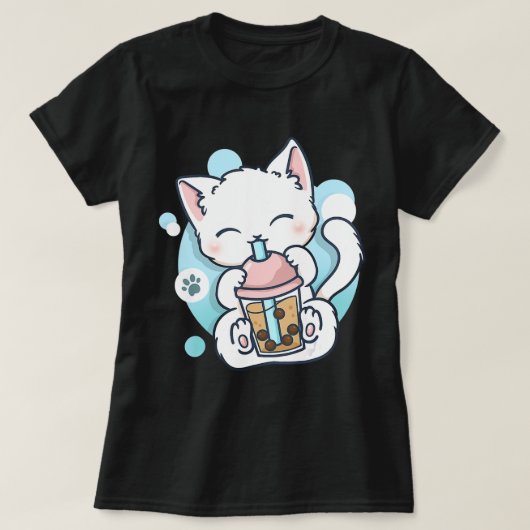 Cat Boba Tea Bubble Tea Kawaii Anime Japanse neko T-shirt (Design voorkant)