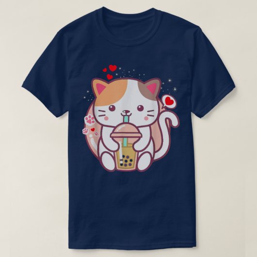 Cat Boba Tea Bubble Tea Kawaii Anime Japanse neko T-shirt (Design voorkant)