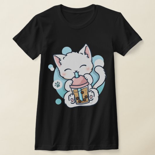 Cat Boba Tea Bubble Tea Kawaii Anime Japanse neko T-shirt (Laagn)