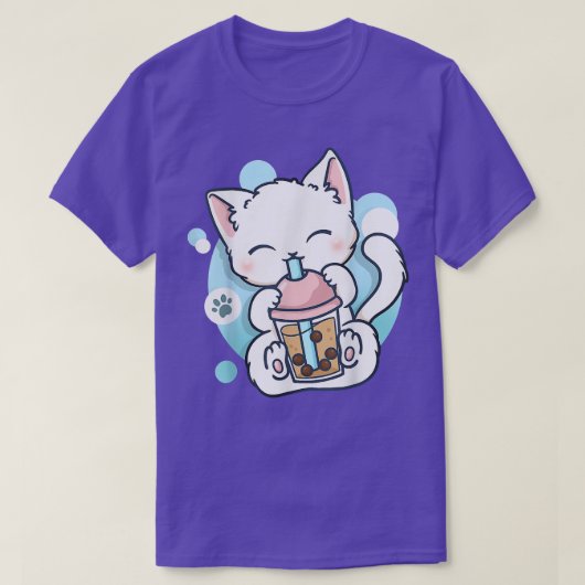 Cat Boba Tea Bubble Tea Kawaii Anime Japanse neko T-shirt (Design voorkant)