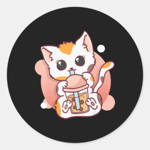Cat Boba Tea Bubble Tea Kawaii Anime Neko voor mei Ronde Sticker
