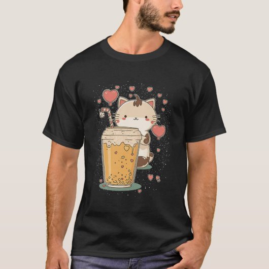 Cat Boba Tea Kawaii Kat Bubble Tea Anime T-shirt (Voorkant)