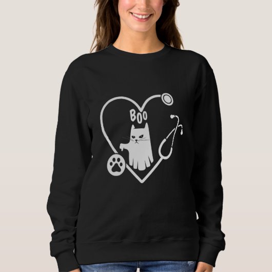 Cat Boo Ghost Spooky Veterinary Vet Technicio Ani Trui (Voorkant)