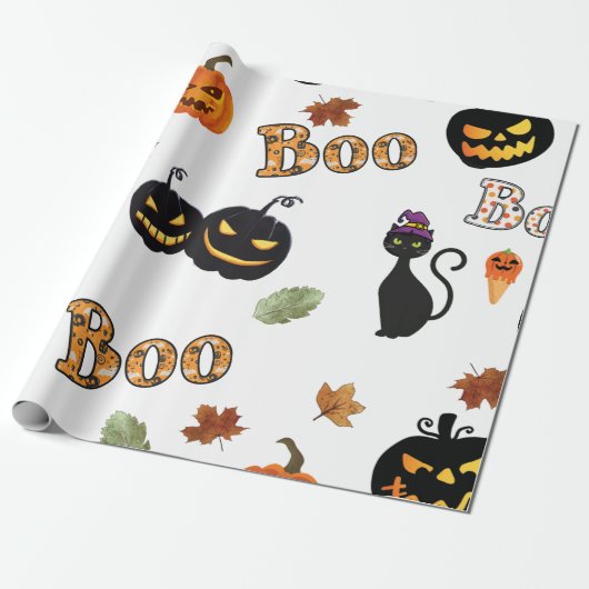 Cat Boo Halloween Cadeaupapier (Uitgerold)