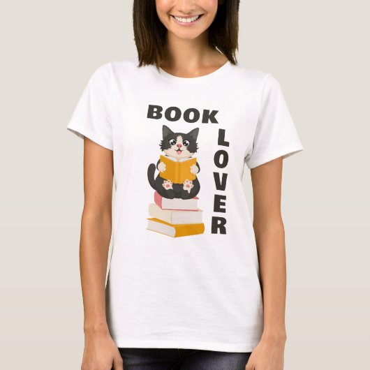 Cat Book Lover Back to School Cute Cartoon T-shirt (Voorkant)