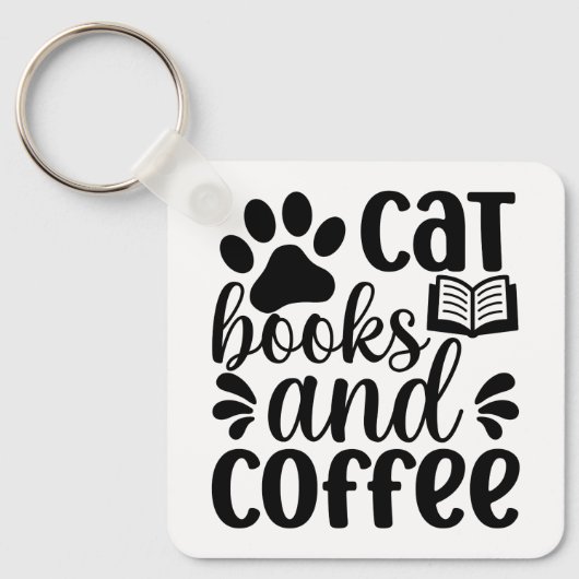 "Cat Books and Coffee" Cute Typography Sleutelhanger (Voorkant)