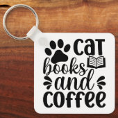 "Cat Books and Coffee" Cute Typography Sleutelhanger (Voorkant)