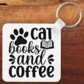 "Cat Books and Coffee" Cute Typography Sleutelhanger (Achterkant)