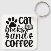"Cat Books and Coffee" Cute Typography Sleutelhanger (Achterkant)
