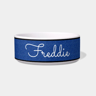 Cat Bowl Chic Blue Glitter Gepersonaliseerd Voerbakje