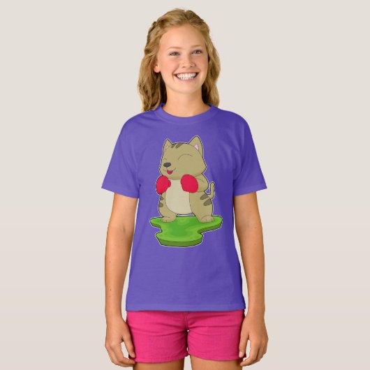 Cat Boxer Bokshandschoenen Boksen T-shirt (Voorkant volledig)