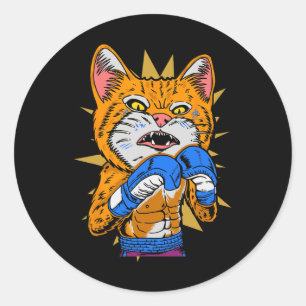 Cat Boxing Kitten Bokshandschoenen Boxer Funny Cat Ronde Sticker