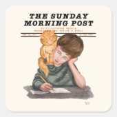  Cat & Boy Geïllustreerd Tijdschrift 1920 Vierkante Sticker (Voorkant)