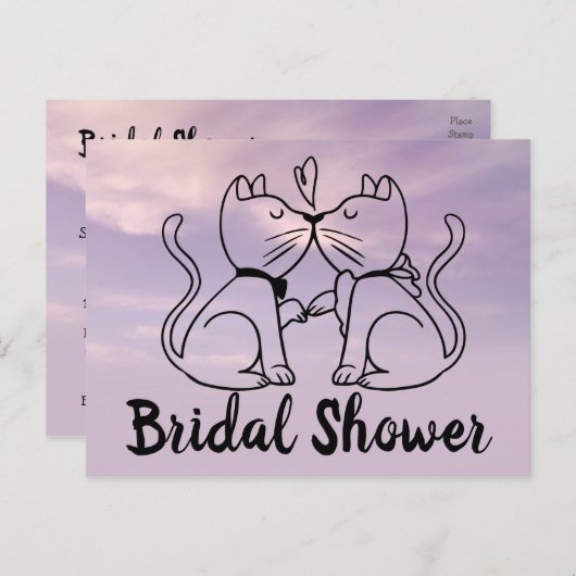 Cat Bridal Shower Uitnodiging Paarse Sky Waterverf (Voorkant / Achterkant)