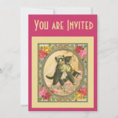 Cat Bride and Groom Wedding Invitation pink yellow Kaart (Voorkant)