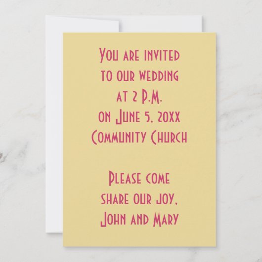 Cat Bride and Groom Wedding Invitation pink yellow Kaart (Achterkant)