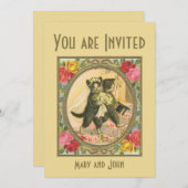 Cat Bride and Groom yellow wedding invitation Kaart (Voorkant / Achterkant)