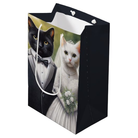 Cat Bride en Groom Medium Cadeauzakje (Voorkant Gekanteld)