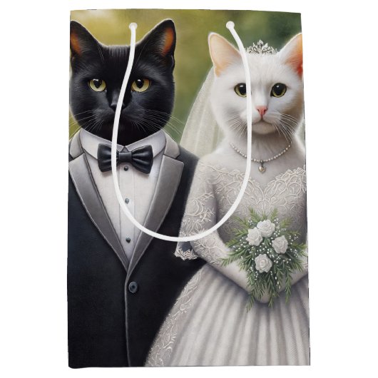 Cat Bride en Groom Medium Cadeauzakje (Voorkant)