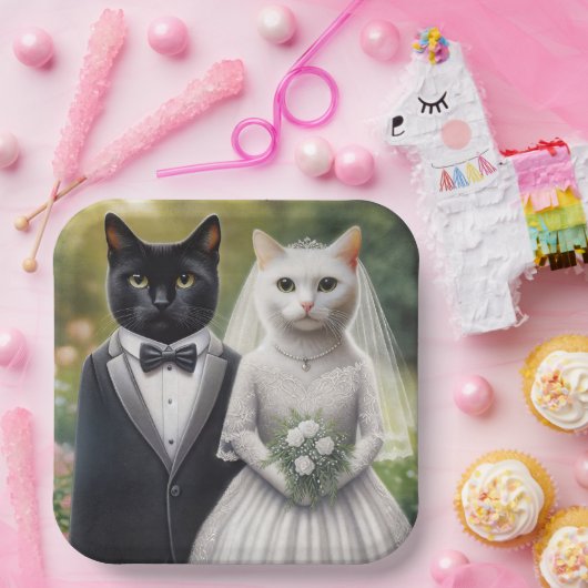 Cat Bride en Groom Papieren Bordje (Feest)