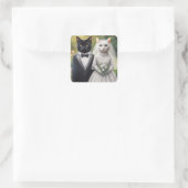 Cat Bride en Groom Vierkante Sticker (Tas)