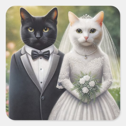 Cat Bride en Groom Vierkante Sticker (Voorkant)
