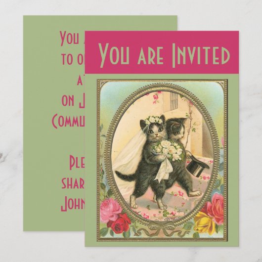 Cat Bride en Groom Wedding Invitation Kaart (Voorkant / Achterkant)