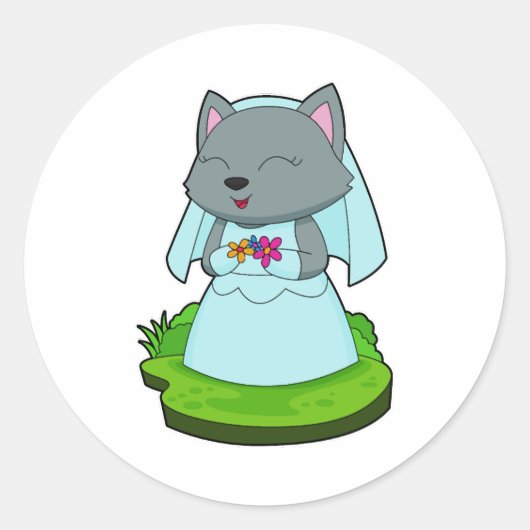 Cat Bride Flowers Wedding Ronde Sticker (Voorkant)