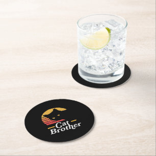 Cat Brother Style Retro Cadeau voor katteplaat Ronde Kartonnen Onderzetter