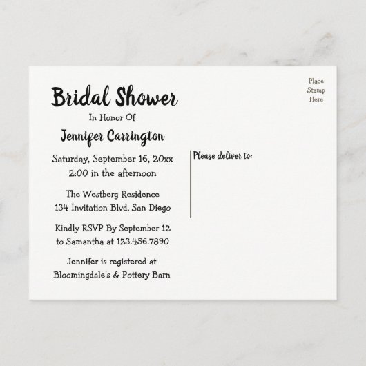 Cat Bruids Douche Uitnodiging Zwart Wit Modern (Achterkant)