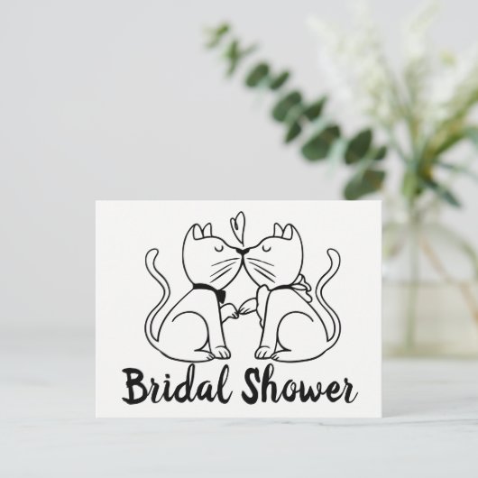 Cat Bruids Douche Uitnodiging Zwart Wit Modern (Staand voorkant)