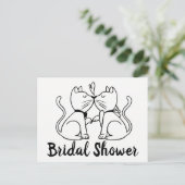 Cat Bruids Douche Uitnodiging Zwart Wit Modern Briefkaart (Staand voorkant)