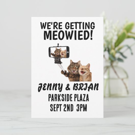 CAT BRUILOFT AANGEPASTE UITNODIGINGEN (Staand voorkant)