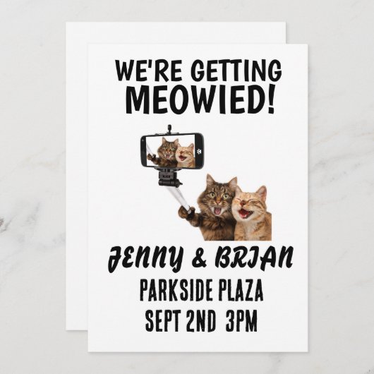 CAT BRUILOFT AANGEPASTE UITNODIGINGEN (Voorkant / Achterkant)