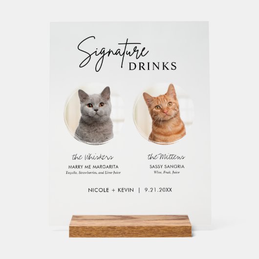 Cat bruiloft handtekening Drinken Cocktail Bar Fro Acryl Bord (Voorkant)
