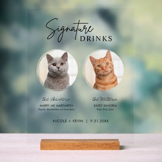 Cat bruiloft handtekening Drinken Cocktail Bar Fro Acryl Bord (Neutraal)