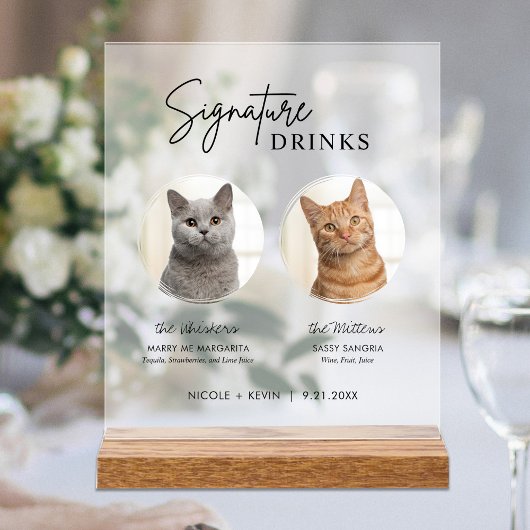 Cat bruiloft handtekening Drinken Cocktail Bar Fro Acryl Bord