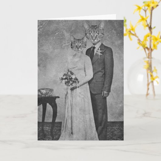 Cat bruiloft kaart (Gele Bloem)
